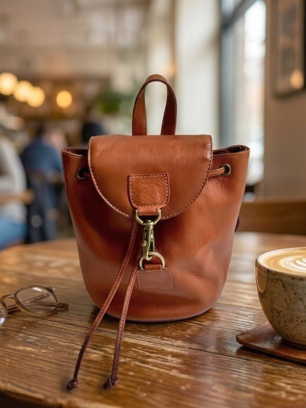 Vintage Genuine Leather Mini Bucket Backpack – Made in Colombia